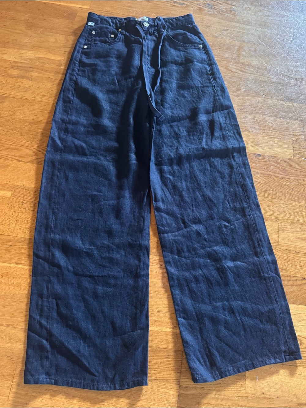 CITIZENS OF HUMANITY BRYNN DRAWSTRING LINEN TROUSER IN BLACK SIZE 23